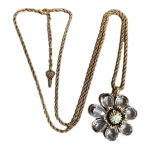 Betsey Johnson Blue Daisy Crystal Statement Necklace Vintage Costume Jewelry 💕